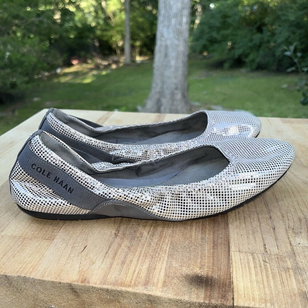 Cole Haan Women's Zerogrand Stagdr Bal Ballet Flat, Bronze Dot Print Sz 8B US